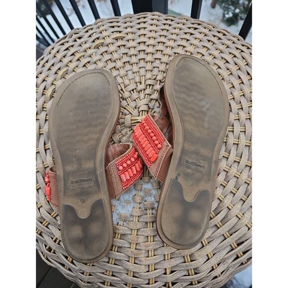 Ruff Hewn Sandals Womens 9.5 M Leather Slides Strappy Slip On Salmon Beads Braid - Picture 5 of 7